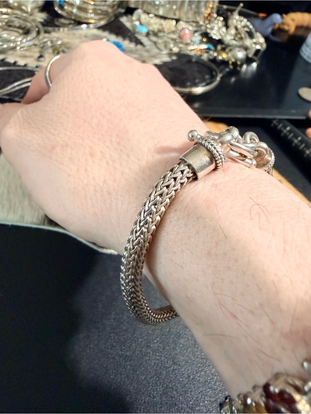 925, Silver Braided Wheat Style Toggle Clasp Bracelet 7.25” - Picture 8 of 8